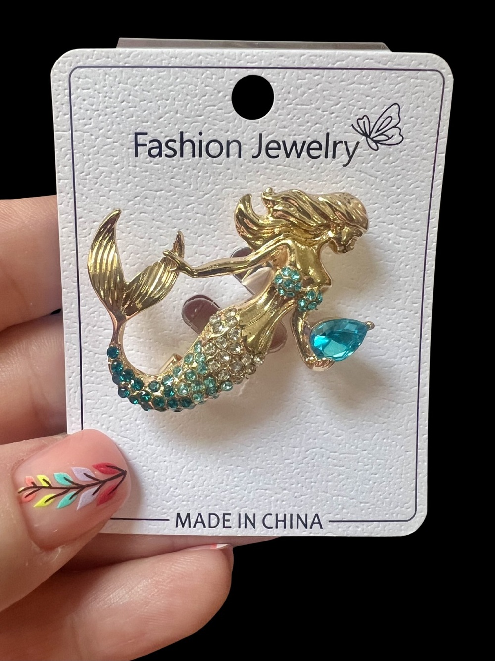 Mermaid Fashion Brooch / Pin — Gold Tone & Teal NWT